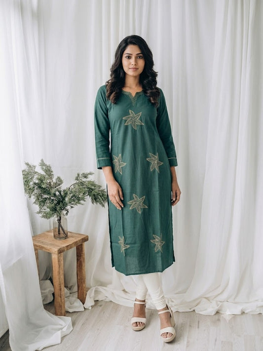 GREEN FLORAL KURTI-6078