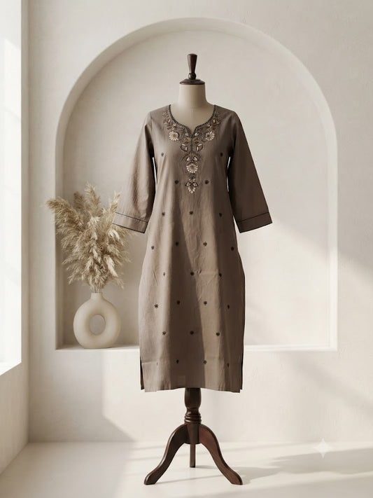 GREY FLORAL KURTI-6159