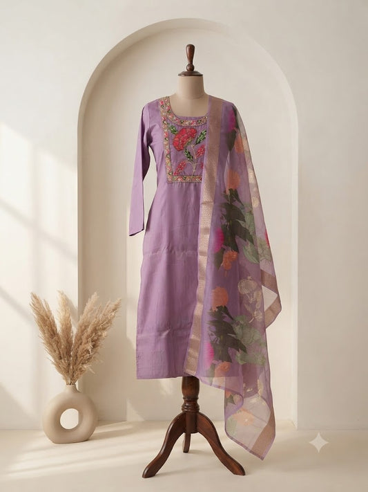 LAVENDER SILK ETHNIC SUIT-1099
