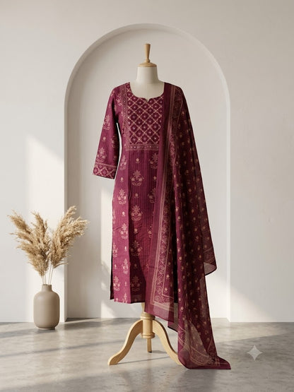 MAGENTA COTTON KURTI SET-1686