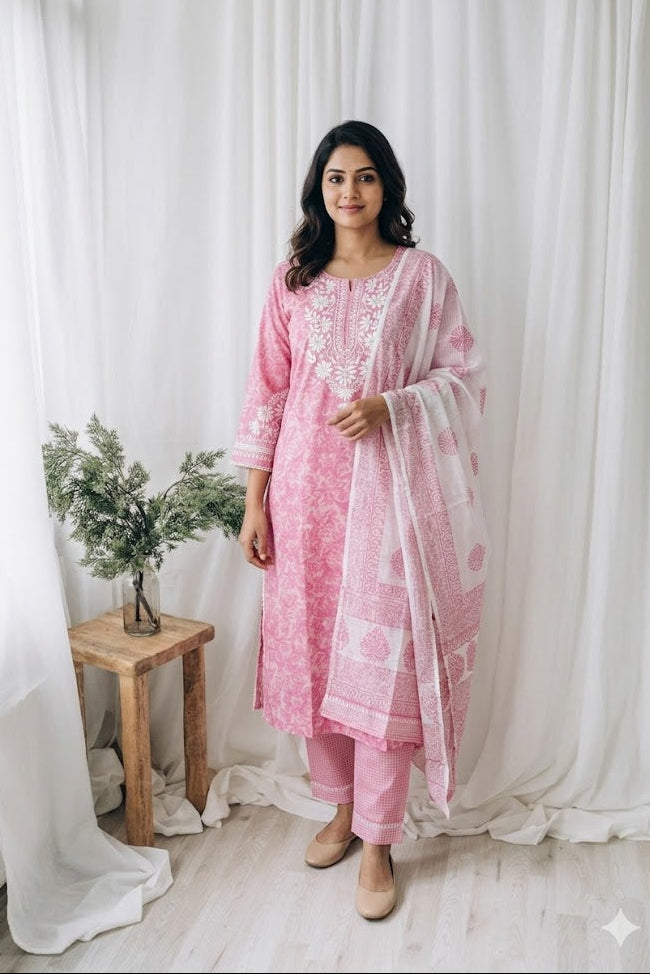 PINK BLOSSOM KURTI SET-1206