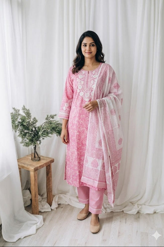PINK BLOSSOM KURTI SET-1206