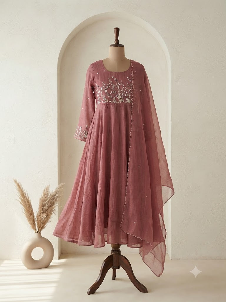 PEACH CHANDERI ETHNIC SUIT-1785