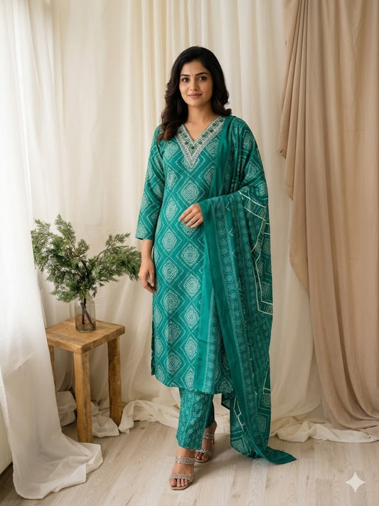 CASUAL COMFORT GREEN  KURTI SET-1412