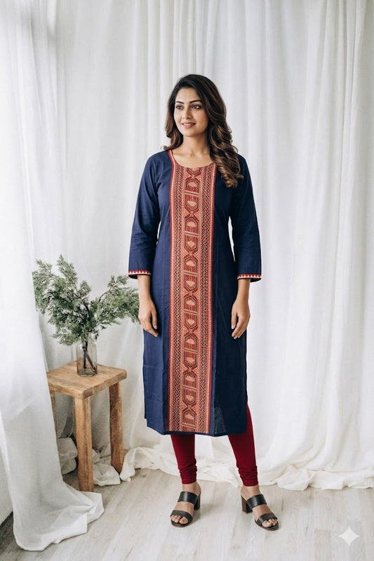 BLUE AJRAKH PANEL KURTI-6076