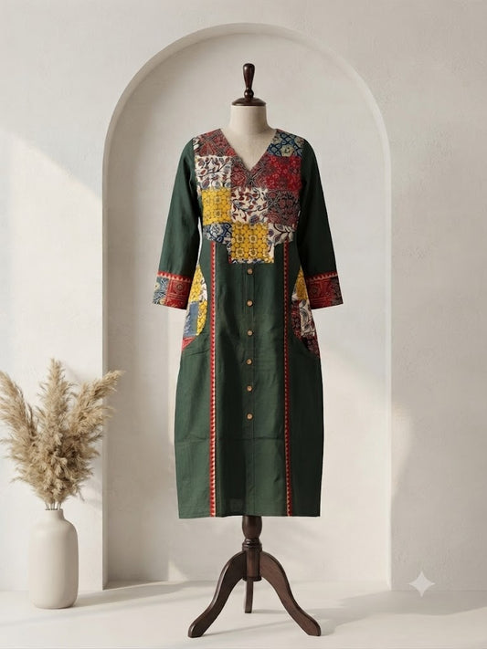 GREEN POCKET KURTI-6152