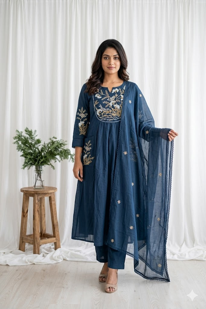 MULBLOOM BLUE KURTI SET-1693