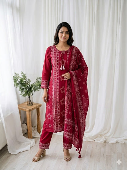 RED PRINT KURTI SET-1618