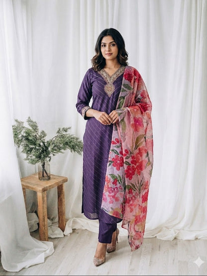 PURPLE LAWN ETHNIC SUIT-1200