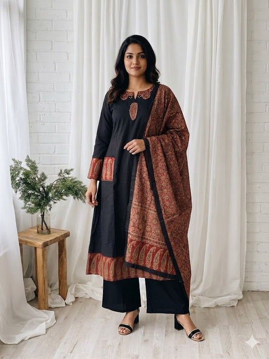 MIDNIGHT PAISLEY KURTI SET-1171