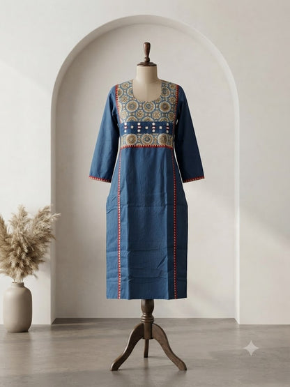 AJRAKH MIRROR BLUE KURTI-6089