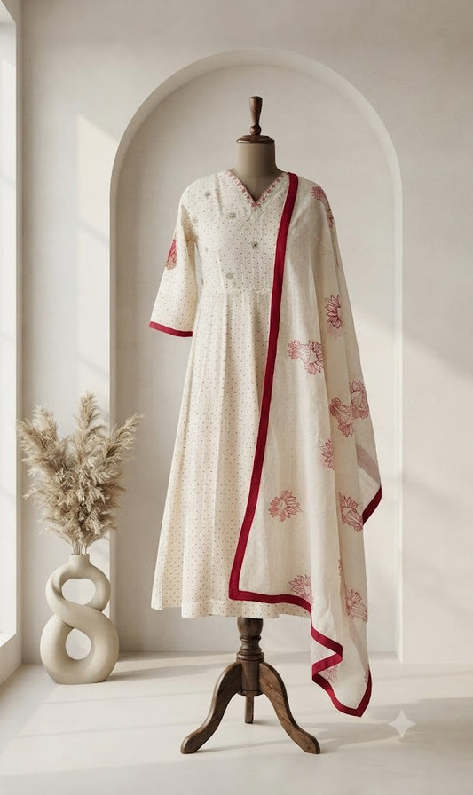 CREAM TOP & DUPATTA SET-6049