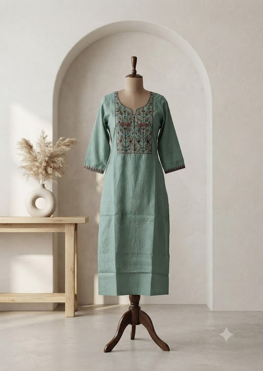 MINT GREEN YOKE KURTI-6082