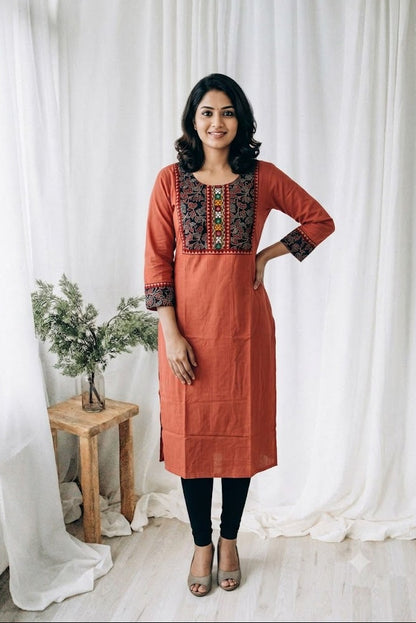 AJRAKH KUTCHI PEACH KURTI-6093