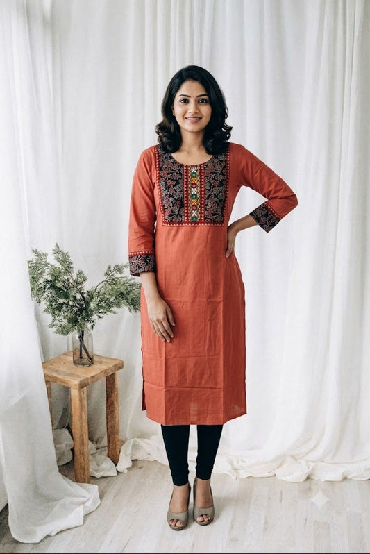AJRAKH KUTCHI PEACH KURTI-6093