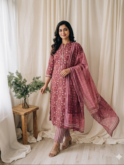 PINK AJRAKH ETHNIC SUIT - 1487