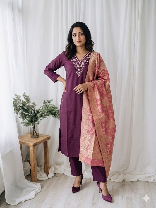 FUSION HUES WINE ETHNIC SUIT-1540