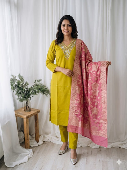 FUSION HUES GREEN ETHNIC SUIT-1530