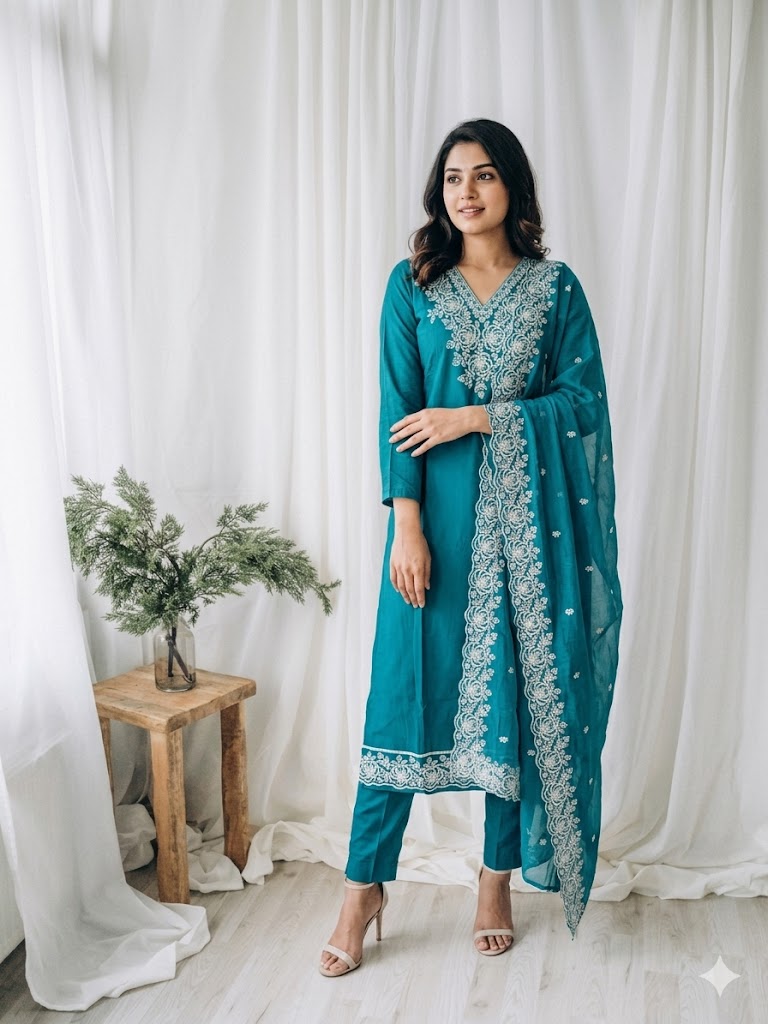TEAL THREADS ETHNIC SUIT-1298