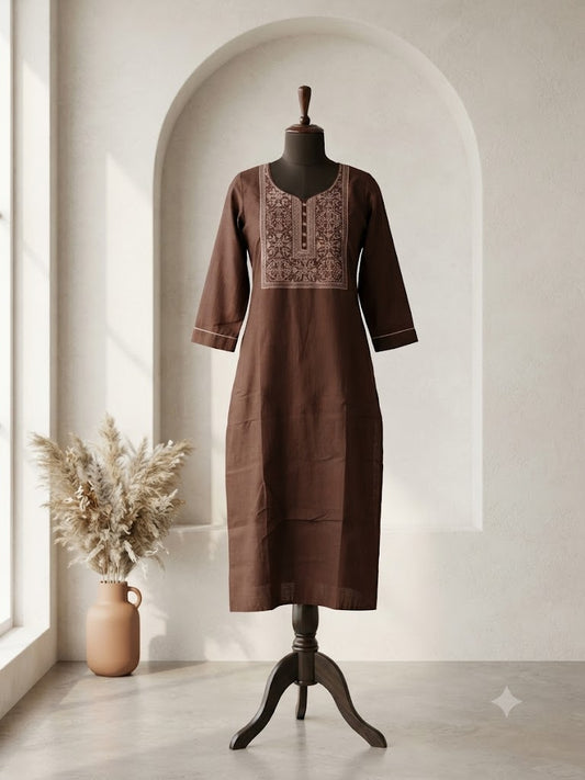 BROWN YOKE KURTI-6081