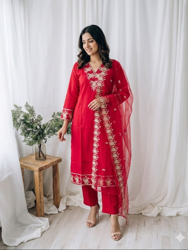 RED BLOSSOM ETHNIC SUIT-1311