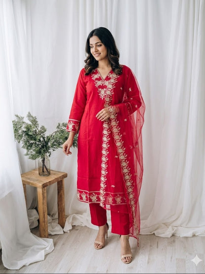 RED BLOSSOM ETHNIC SUIT-1311