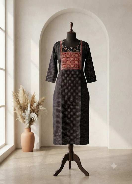 BLACK POLKA DOT KURTI-6074