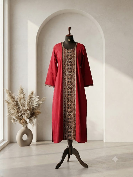 MAROON AJRAKH PANEL KURTI-6076