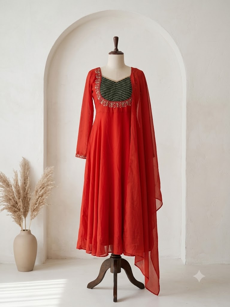 ORANGE GEORGETTE TOP & DUPATTA SET-6168