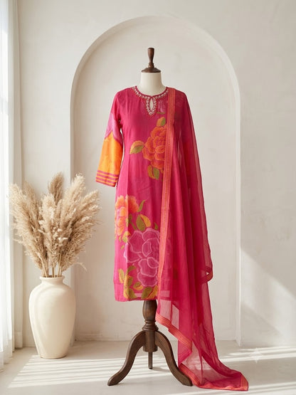 FUCHSIA SUNSET ETHNIC SUIT-1203