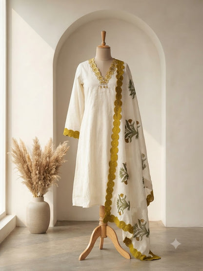 WHITE MUL COTTON KURTI SET-1792