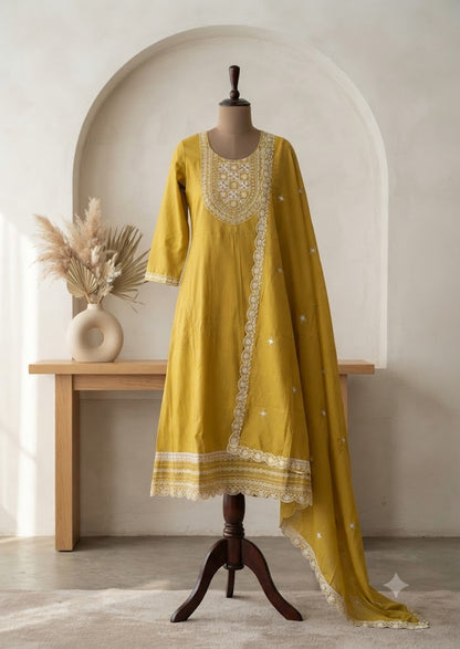 YELLOW SILK TOP & DUPATTA SET-3020