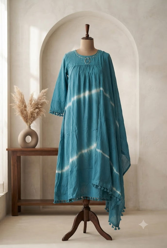 BLUE MUL COTTON KURTI SET-1795