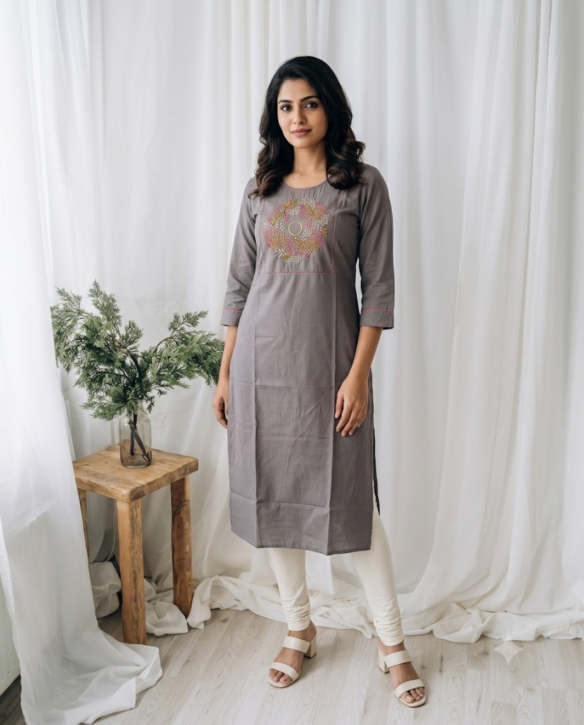 GREY FLORAL KURTI-6022