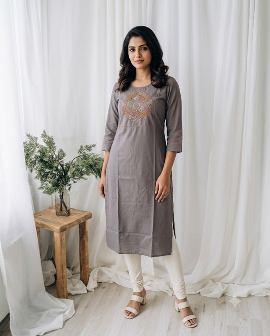GREY FLORAL KURTI-6022