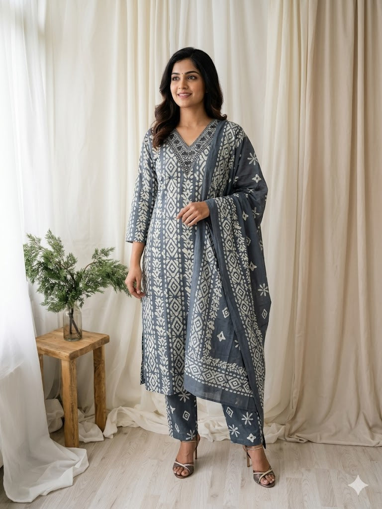 CASUAL COMFORT GREY KURTI SET-1412
