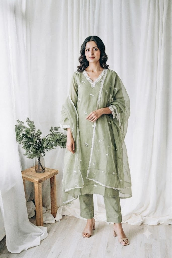 MULBLOOM GREEN KURTI SET-1750