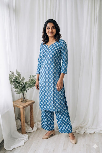 BLUE WEAVE COORD SET-0059