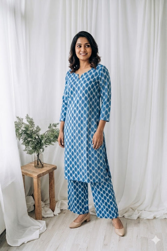 BLUE WEAVE COORD SET-0059