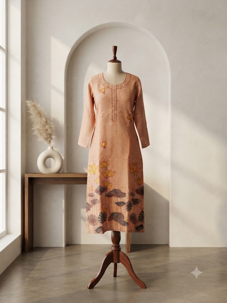 ORANGE  SILK KURTI-6124