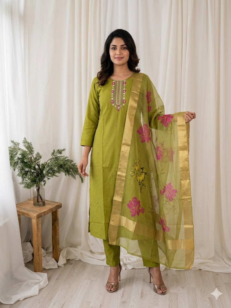 BLOOMING GREEN ETHNIC SUIT-1179