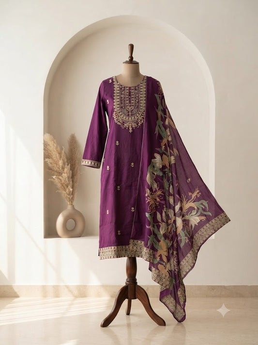 PURPLE RAYON ETHNIC SUIT-1557