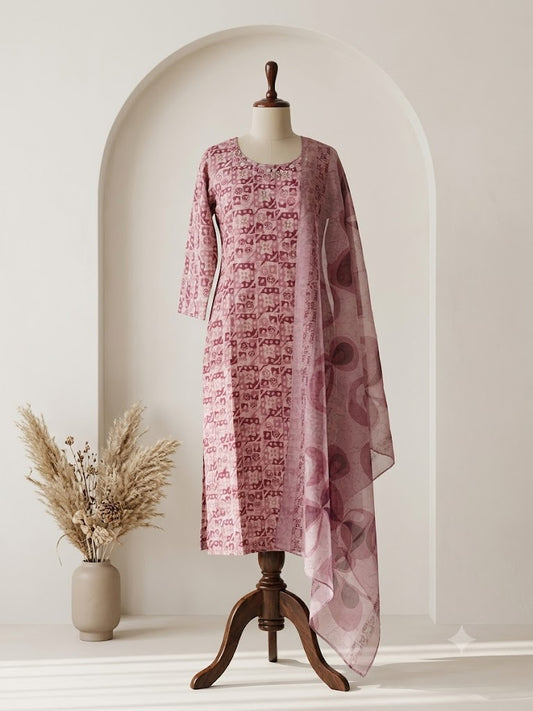PINK MUSLIN ETHNIC SUIT-1558