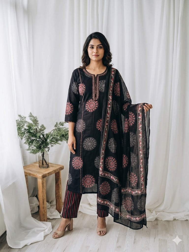 MIDNIGHT MANDALA KURTI SET-1288