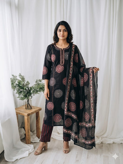 MIDNIGHT MANDALA KURTI SET-1288