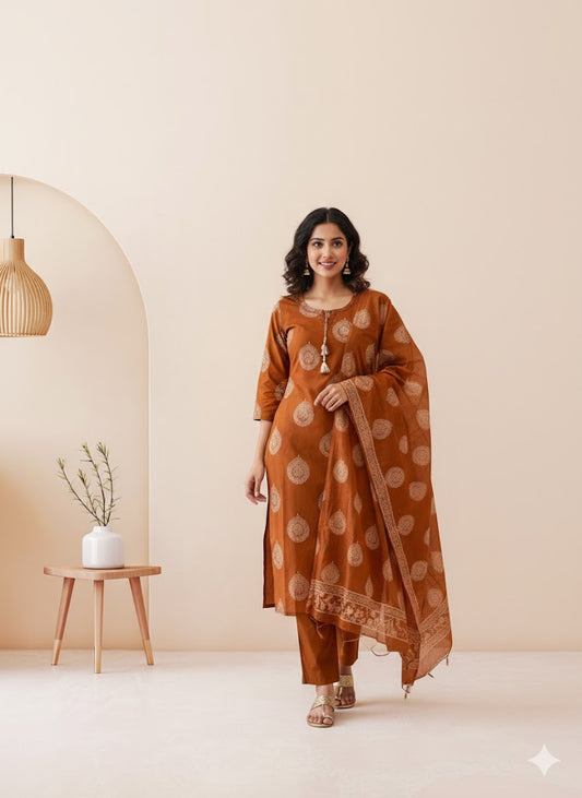 ORANGE ARTISAN KURTI SET-1514
