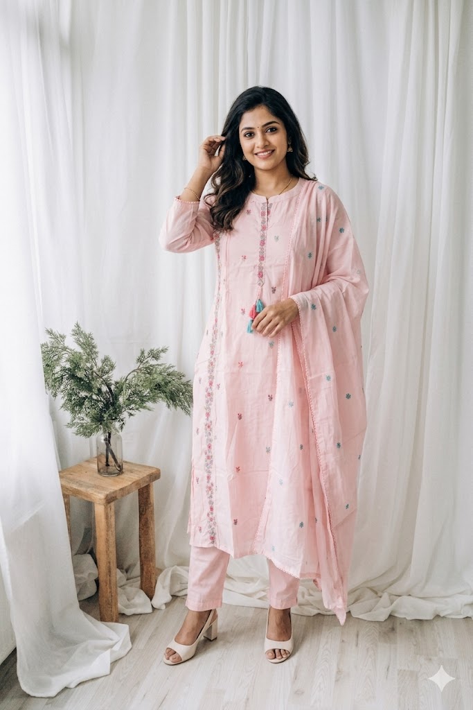 MULBLOOM PINK KURTI SET-1631
