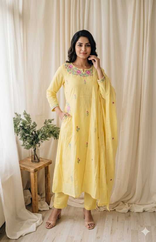 MULBLOOM YELLOW KURTI SET-1623