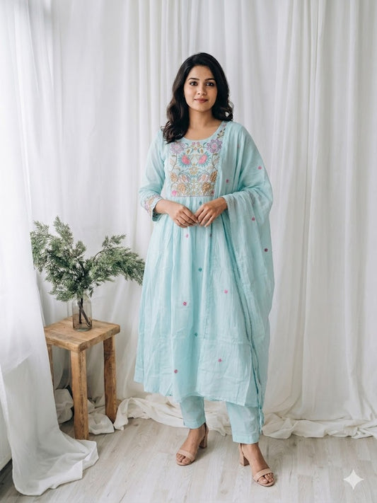MULBLOOM BLUE KURTI SET-1651