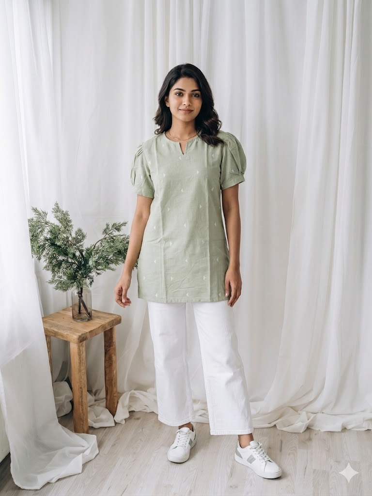 GREEN SHORT KURTI-5027